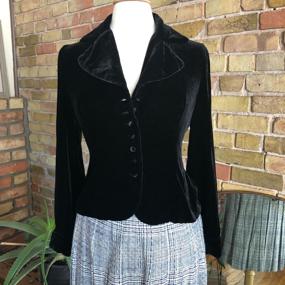 Vintage Black 90s Silk Rayon Velvet blouse size small